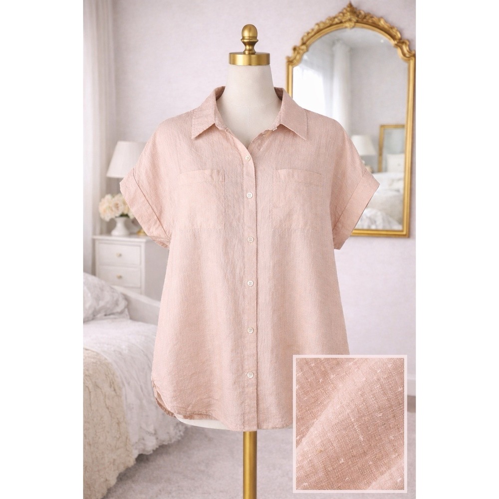 LOGO Lori Goldstein Striped Button Front Top Blouse Collar Cotton Size Small